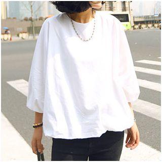 Plain 3/4-sleeve Blouse White - One Size