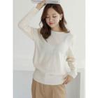 Puff-sleeve Button-back Knit Top