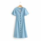 Short-sleeve Button-up Mini Denim Dress