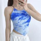 Tie Dye Lace Up Cropped Halter Top