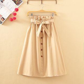 Ruffled-trim Midi A-line Skirt