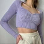 Plain Knit Long Sleeve Cropped Top