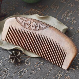 Embossed Wooden Hair Comb 1613 - Embossed Hair Combe - Coffee - 15cm X 5.5cm