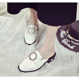 Low Heel Buckled Loafer Mules