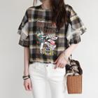 Layered-sleeve Graphic Plaid Top