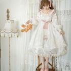 Printed Ruffle Bow Accent A-line Dress / Necklace / Set