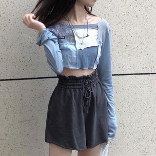 Long-sleeve Paneled Top / Shorts