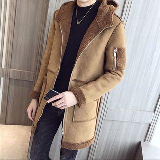 Faux Suede Zip Hooded Coat