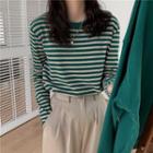 Long-sleeve Striped T-shirt Stripes - Green & White - One Size