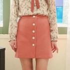 Buttoned Wool Blend Miniskirt