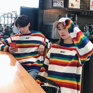 Couple Matching Lettering Striped Sweater
