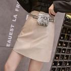 Set: Faux Leather Mini A-line Skirt + Belt Bag