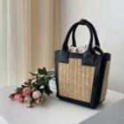Contrast-trim Woven Tote Bag With Strap