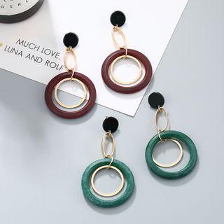 Wood Hoop Earring 1 Pair - Green - One Size