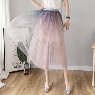 Ombre Glitter Midi A-line Mesh Skirt