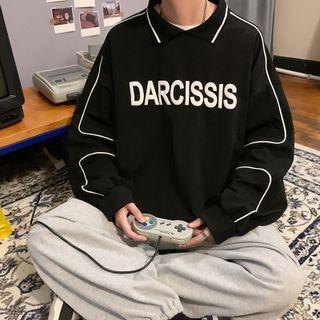 Long-sleeve Contrast Trim Letter Print Sweatshirt