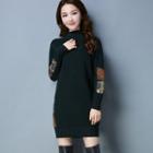 Mock-neck Applique Long-sleeve Knit Top