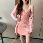 Contrast Trim Light Jacket / Strappy A-line Dress
