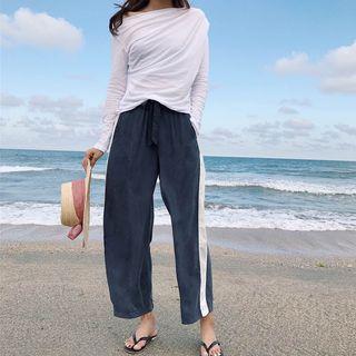 Plain Long-sleeve Top / Panel Pants