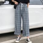 Drawstring-waist Plaid Wide-leg Pants