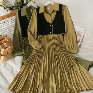 Set: Button-up Vest + Pleated Midi Dress