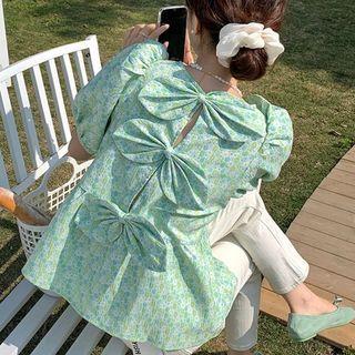 Floral Bow Short-sleeve Top