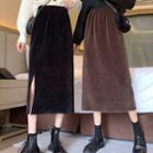Slit Midi A-line Corduroy Skirt