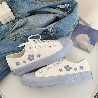 Floral Print Lace Up Canvas Sneakers
