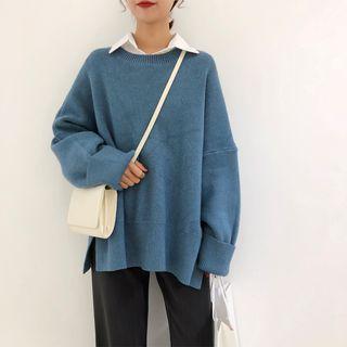 Plain Bat-wing Knit Sweater