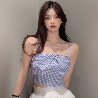 Spaghetti Strap Plaid Top Blue - One Size