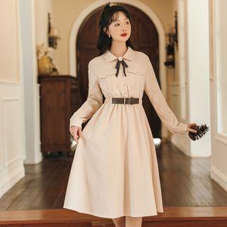 Belted Bow Midi A-line Shirtdress