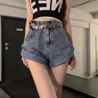 High Waist Denim Shorts / Lettering Belt