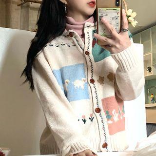 Jacquard Knit Cardigan Almond - One Size