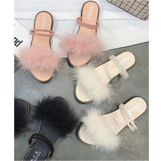 Faux Fur Ankle Strap Slippers