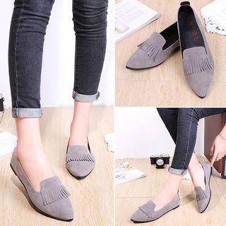 Tasseled Faux-suede Flat Loafers