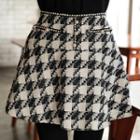 Inset Shorts Houndstooth Flared Miniskirt Black - One Size