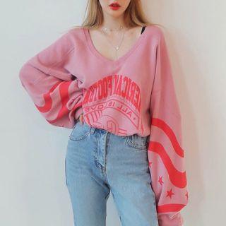 Print V-neck Pullover
