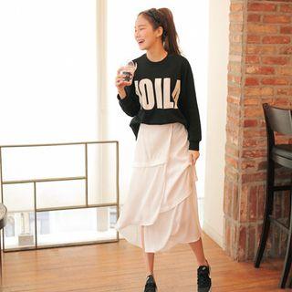 Band-waist Tiered Maxi Skirt