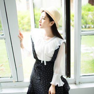 V-neck Bell-sleeve Long-sleeve Blouse