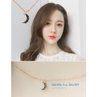 Rhinestone Moon Pendant Silver Necklace