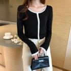Round-neck Two Tone Button-up Knit Top