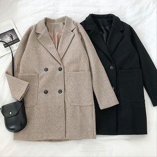 Plain Double-breasted Long-sleeve Coat