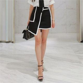 Asymmetric-hem Contrast-trim Miniskirt