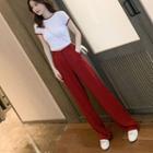 Contrast Trim T-shirt / High-waist Plain Pants