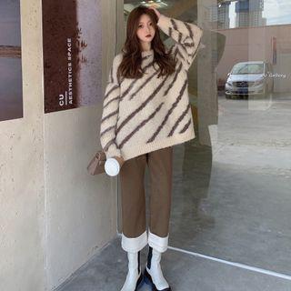Striped Sweater / Plain Straight Leg Pants