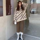 Striped Sweater / Plain Straight Leg Pants