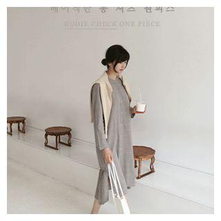 Ruffle-back Check Shirtdress Gray - One Size