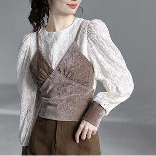 Mock Two-piece Panel Cropped Blouse