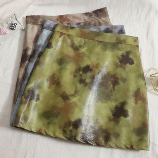 Tie-dyed Faux Leather A-line Mini Skirt
