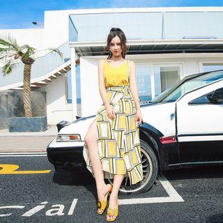 Set: Sleeveless Tank Top + Patterned Midi Skirt